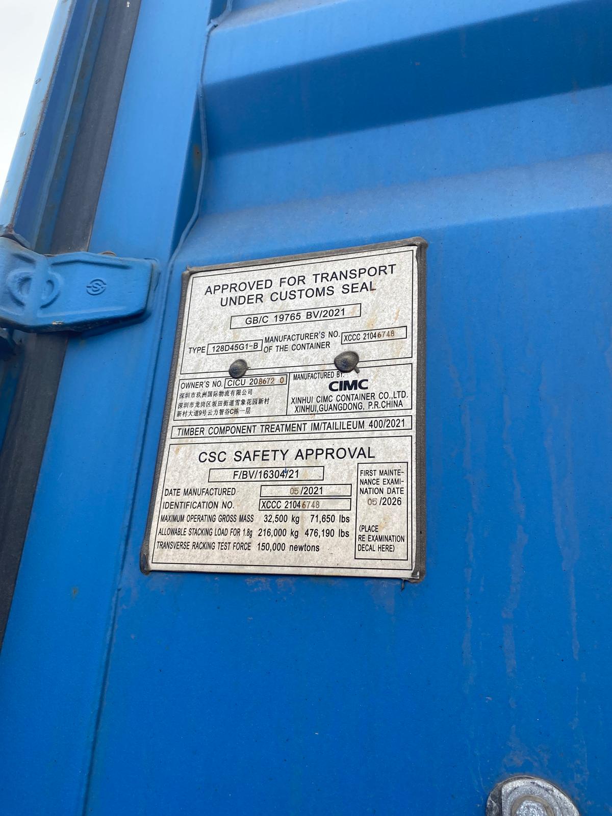 12m (40'HC) Kontener Morski CICU2086720 - obrazek 2