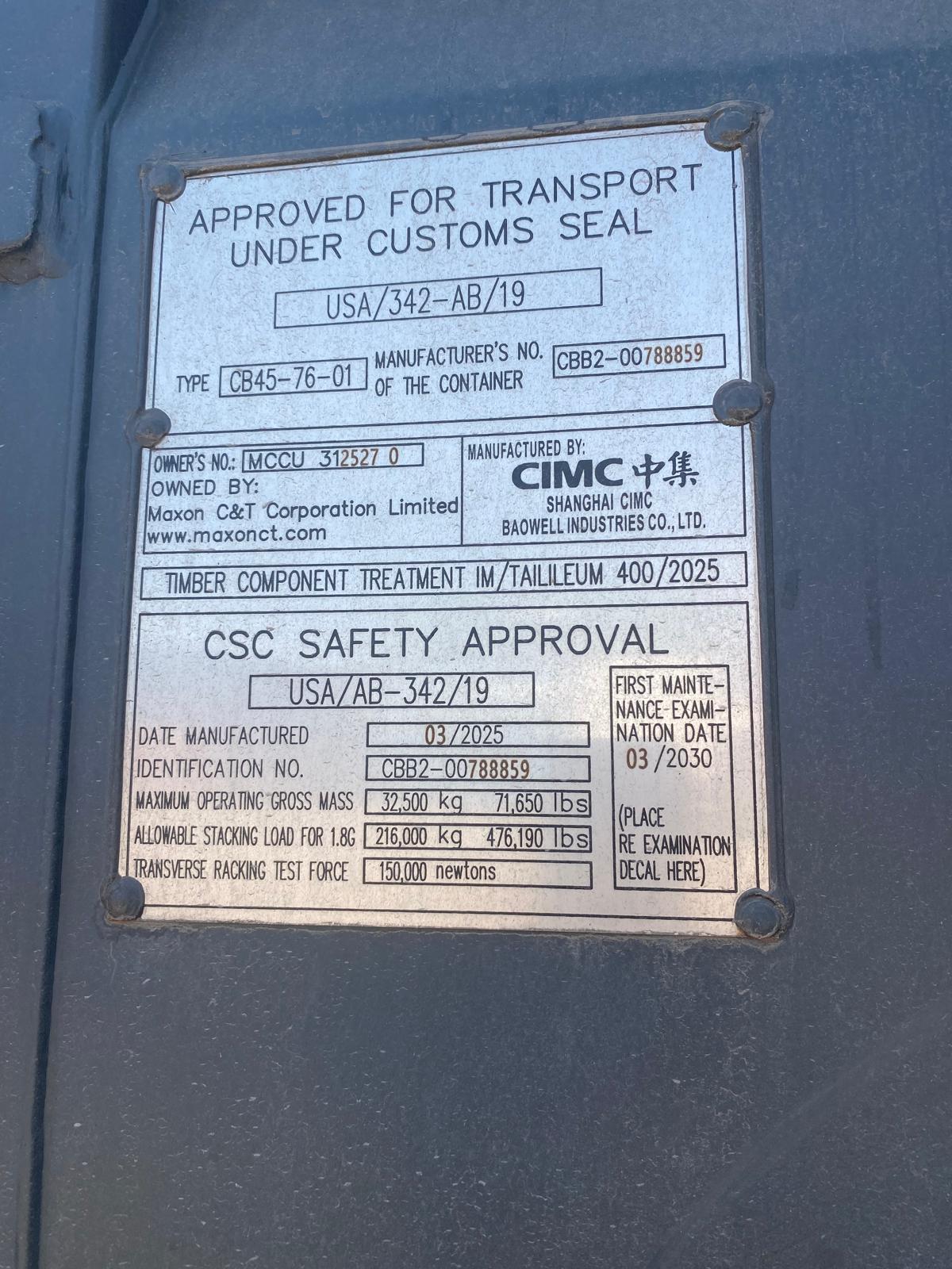 12m (40'HC) Kontener Morski MCCU3125270 - obrazek 4