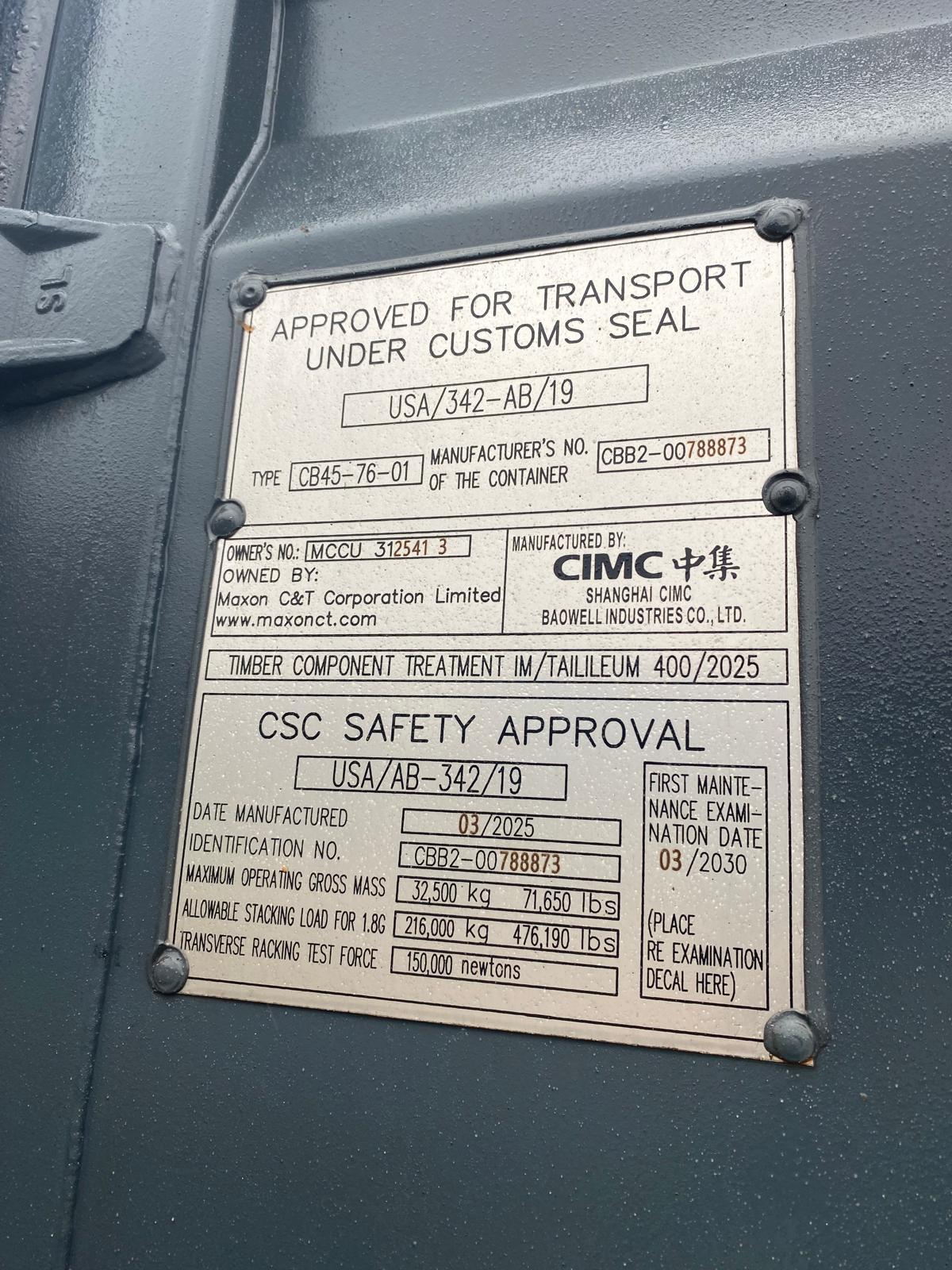 12m (40'HC) Kontener Morski MCCU3125413 - obrazek 3