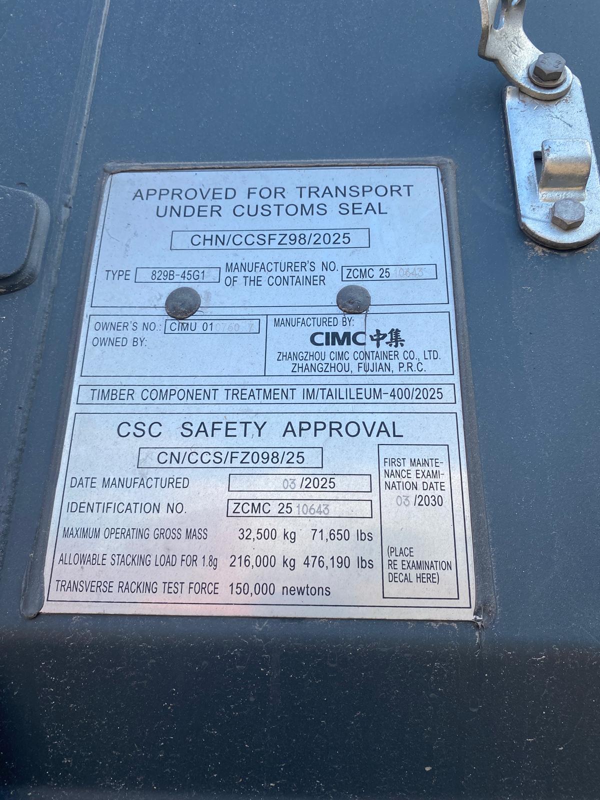 12m (40'HC) Kontener Morski CIMU0107607 - obrazek 4