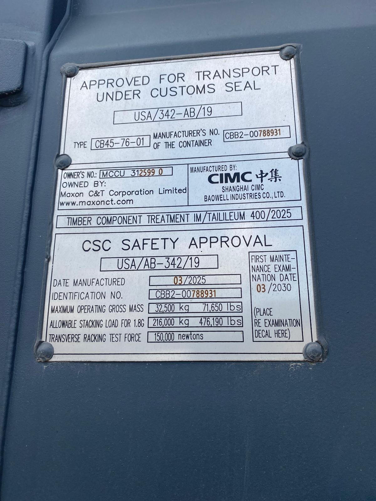 12m (40'HC) Kontener Morski MCCU3125990 - obrazek 5