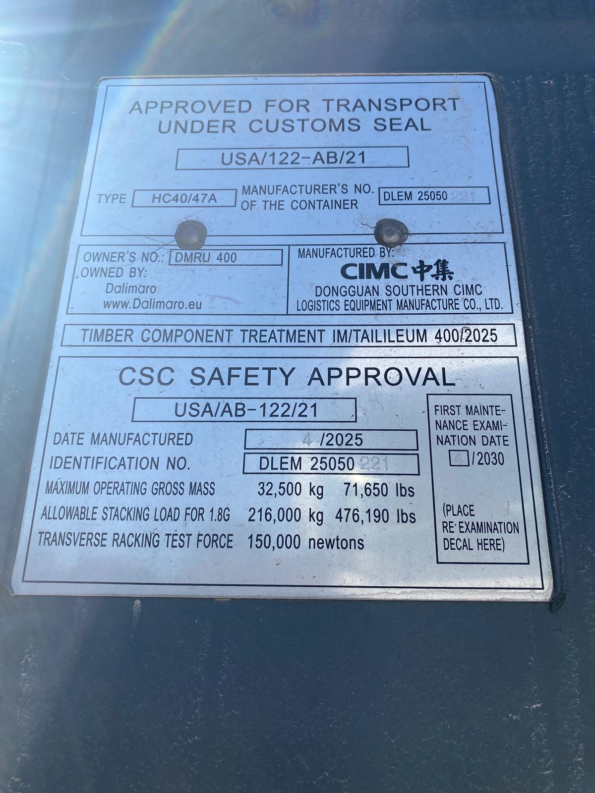 12m (40'HC) Kontener Morski DMRU4004652 - obrazek 3