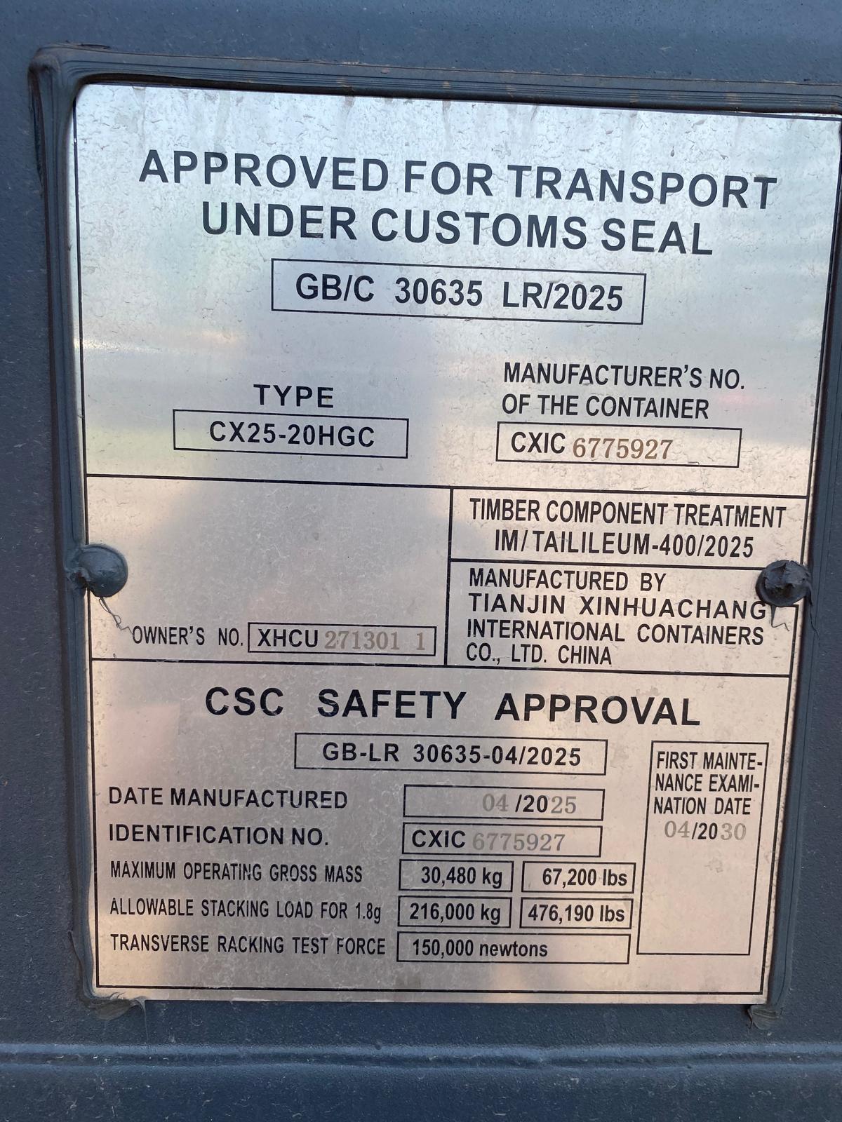 6m (20'DC) Kontener Morski XHCU2713011 - obrazek 7