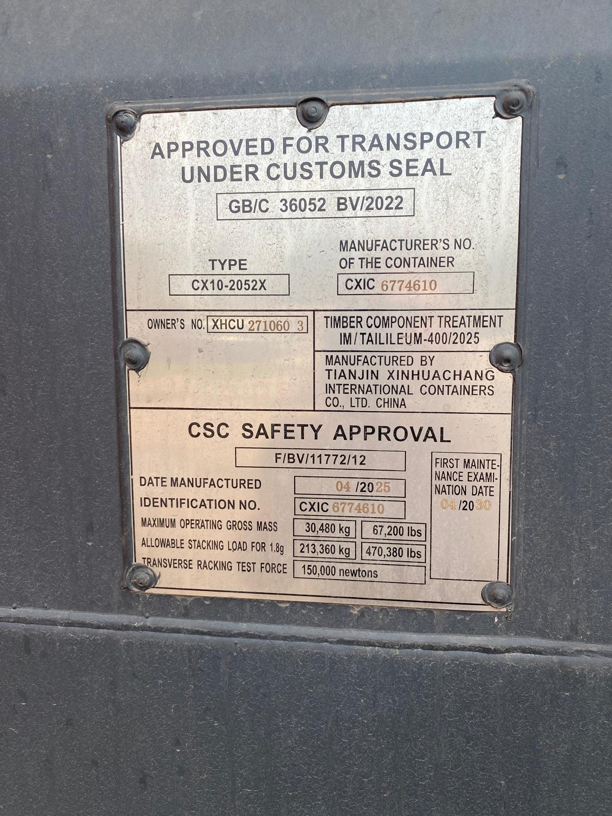 6m (20'DC) Kontener Morski XHCU2710603 - obrazek 3