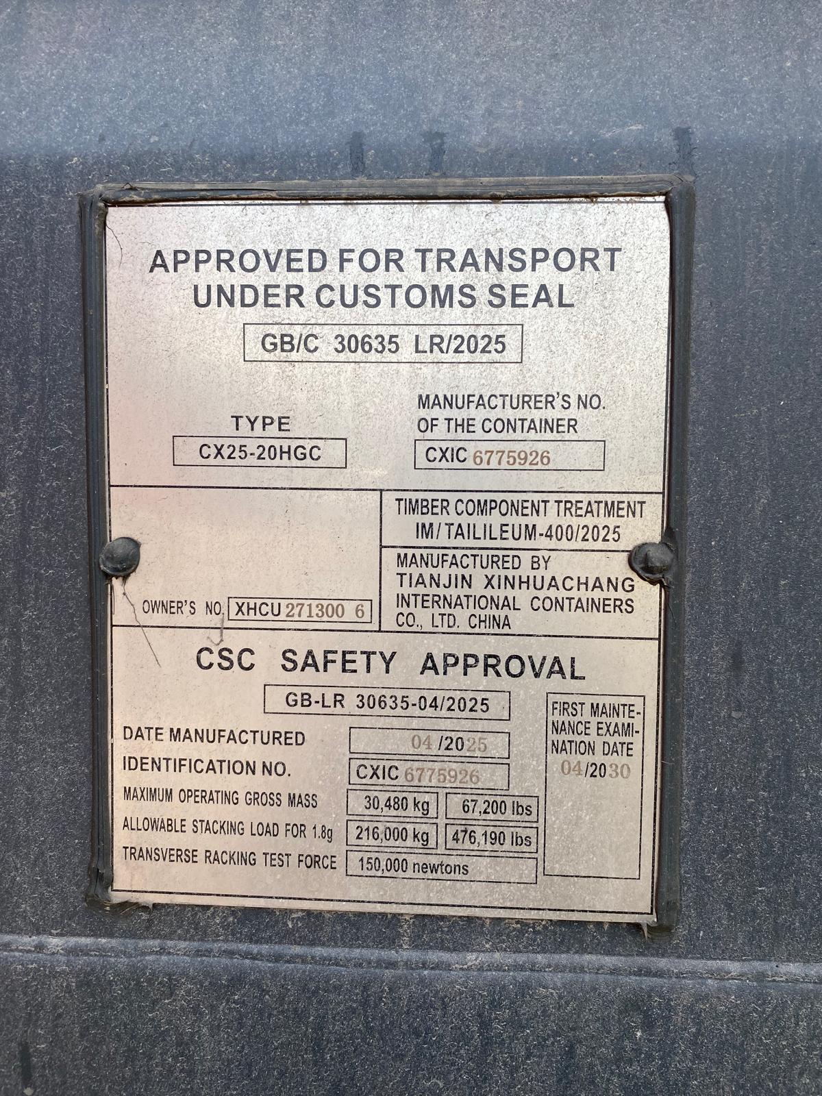 6m (20'DC) Kontener Morski XHCU2713006 - obrazek 2