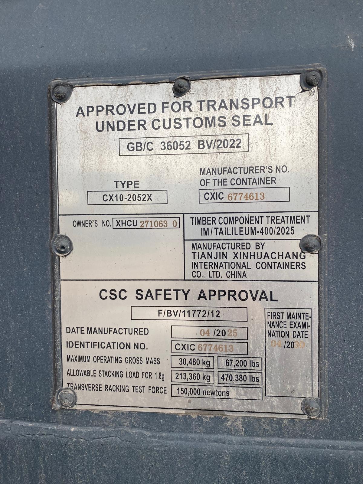 6m (20'DC) Kontener Morski XHCU2710630 - obrazek 2