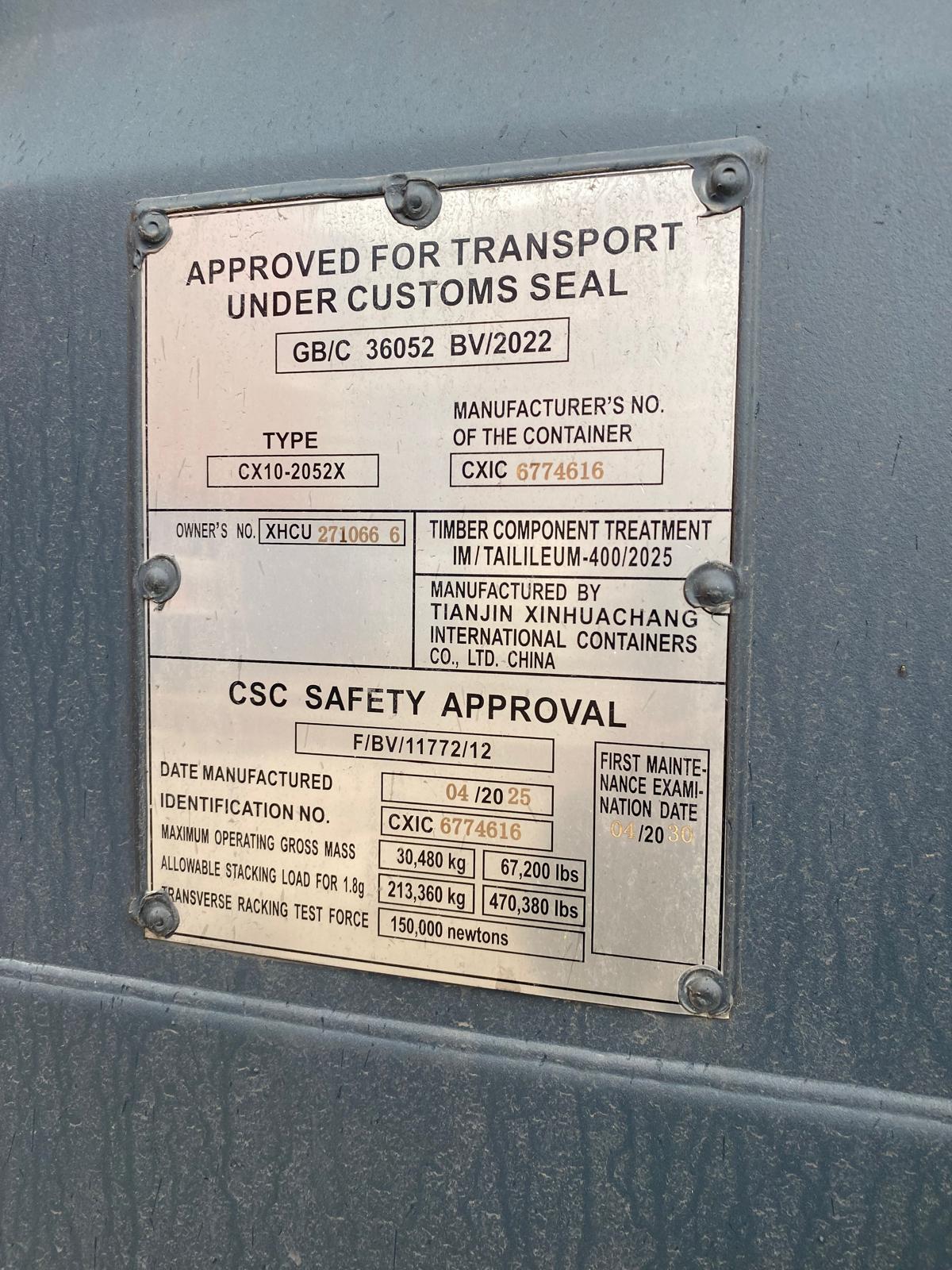 6m (20'DC) Kontener Morski XHCU2710666 - obrazek 2