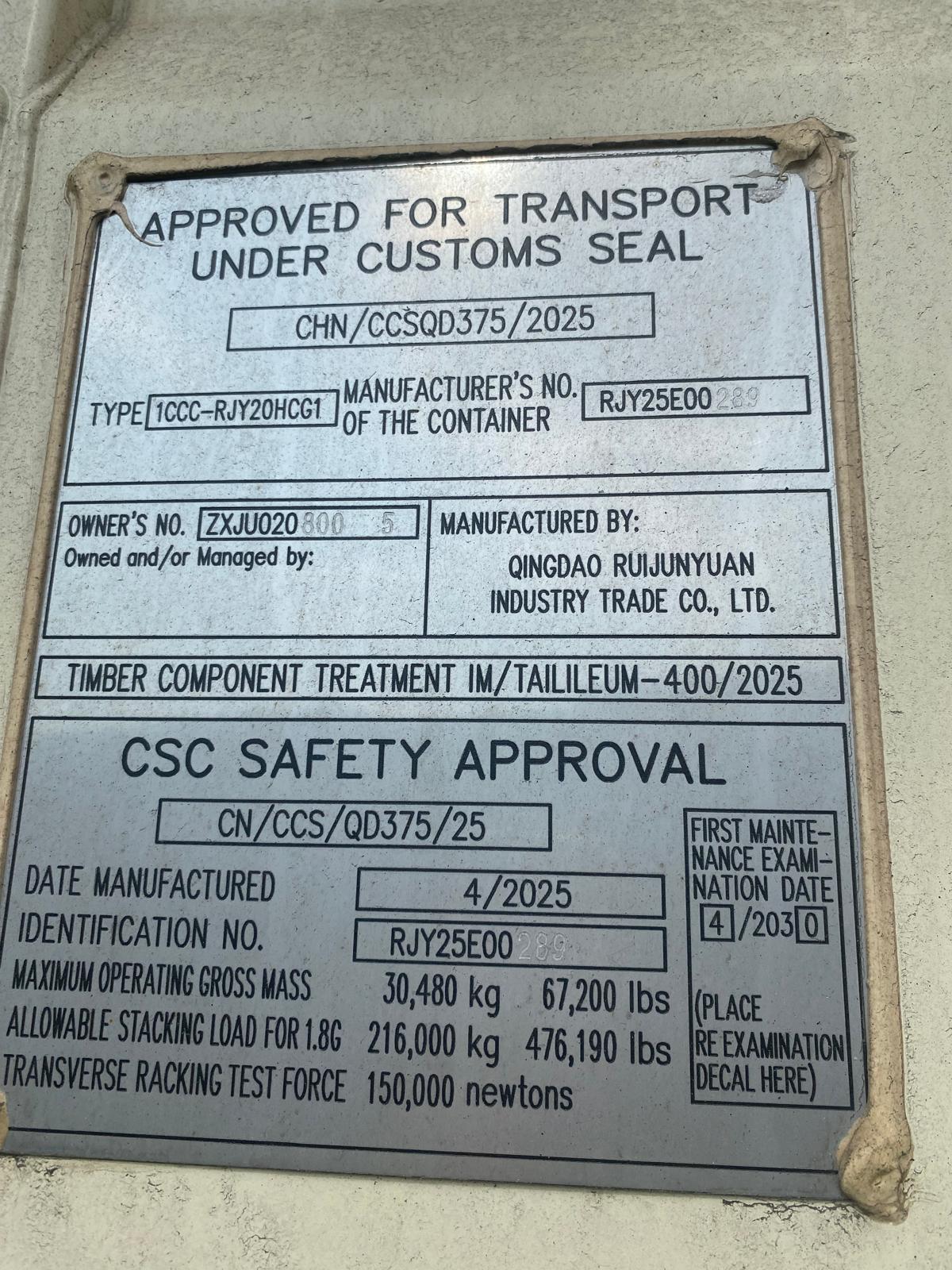 6m (20'HC) Kontener morski ZXJU0208005 - obrazek 2