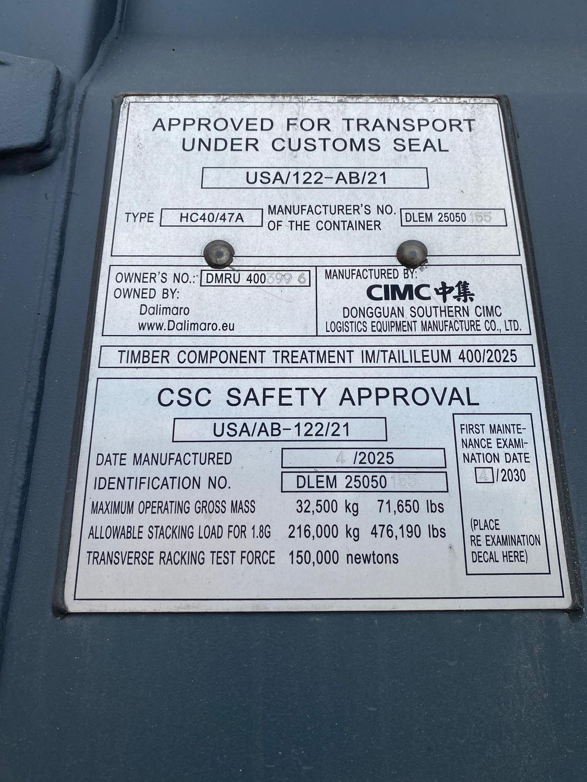 12m (40'HC) Kontener morski DMRU4003996 - obrazek 3