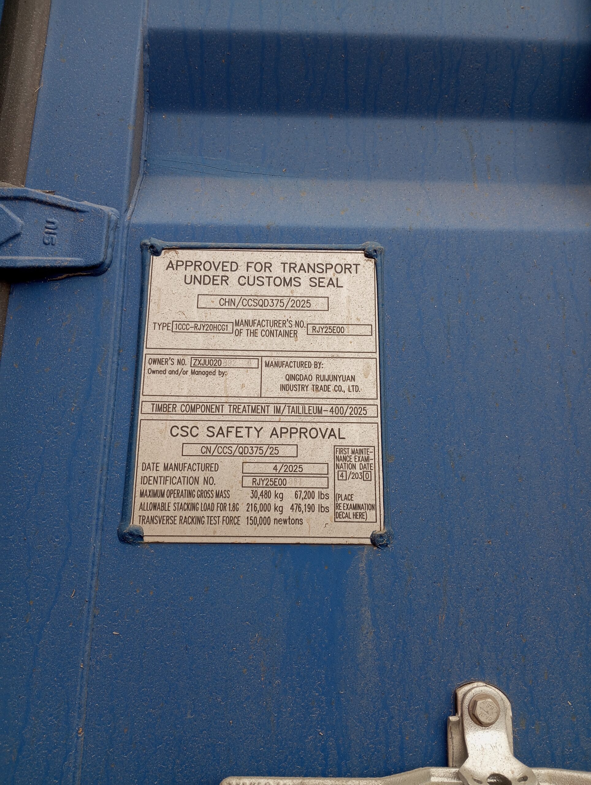 6m (20'HC) Kontener morski ZXJU0208920 - obrazek 2