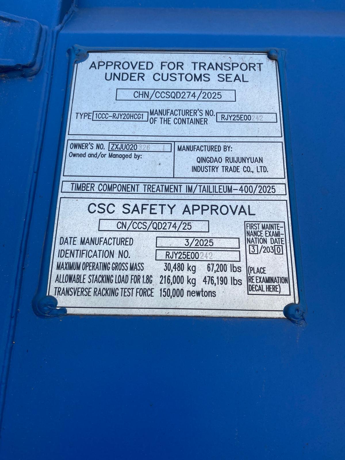 6m (20'HC) Kontener morski ZXJU0203261 - obrazek 2