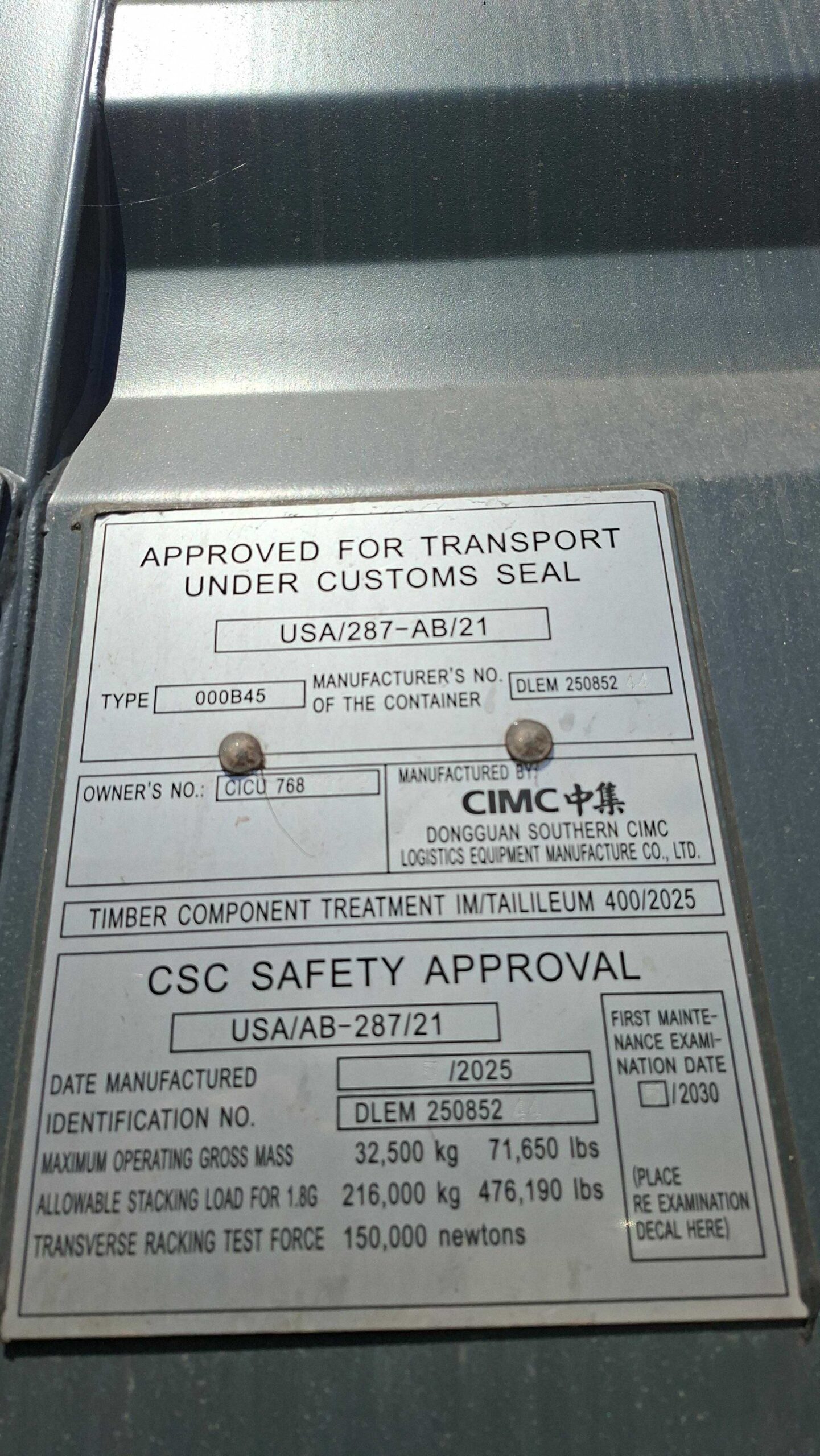 12m (40'HC) Kontener morski CICU7687019 - obrazek 3