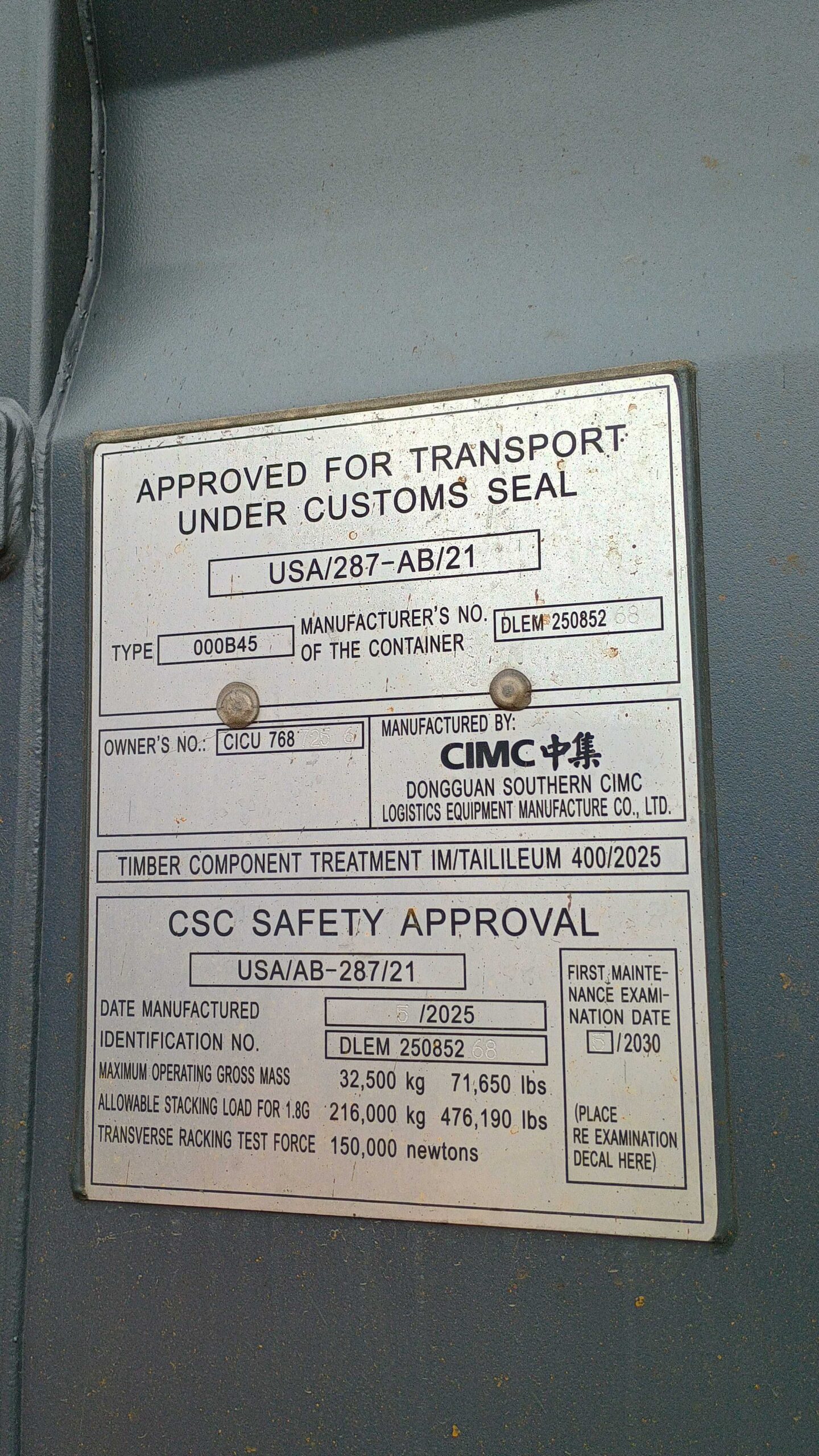 12m (40'HC) Kontener morski CICU7687256 - obrazek 3