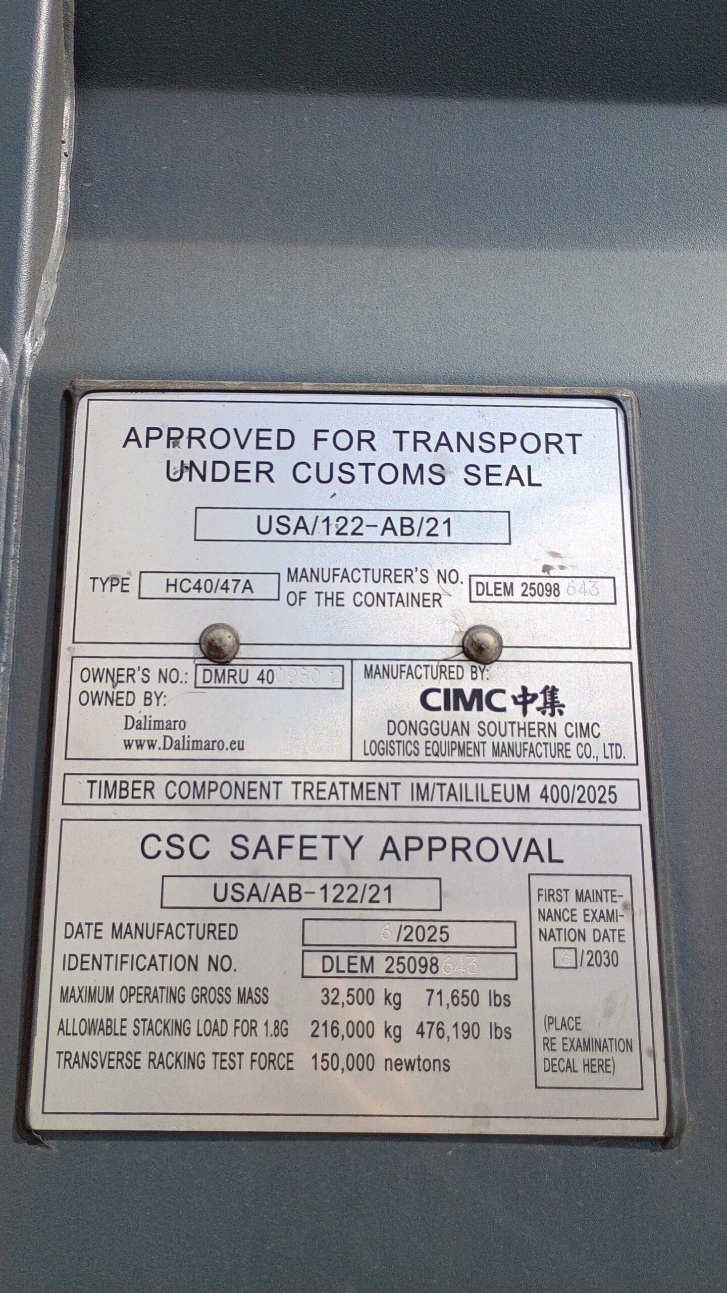 12m (40'HC) Kontener morski DMRU4009802 - obrazek 4