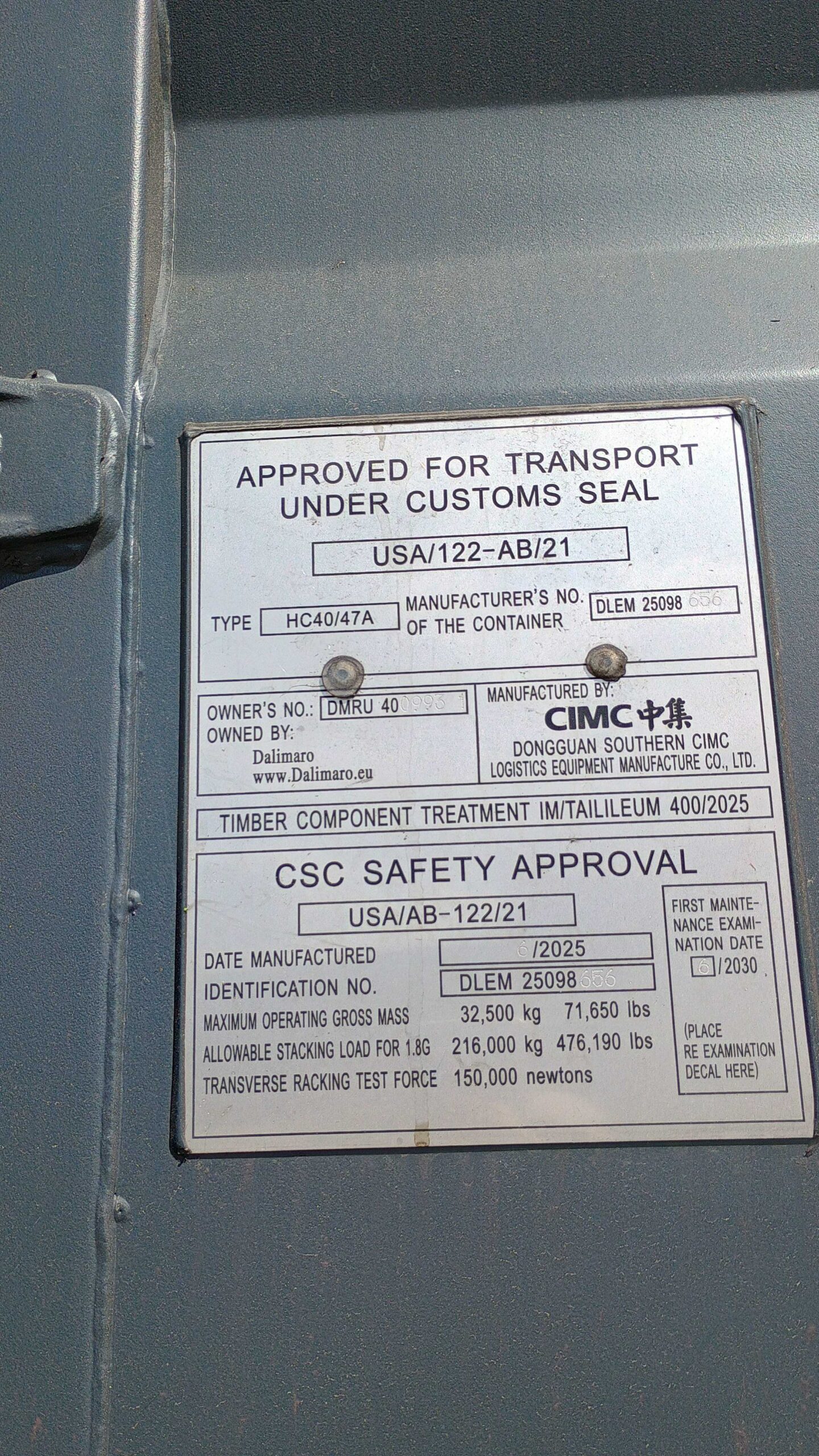 12m (40'HC) Kontener morski DMRU4009931 - obrazek 3