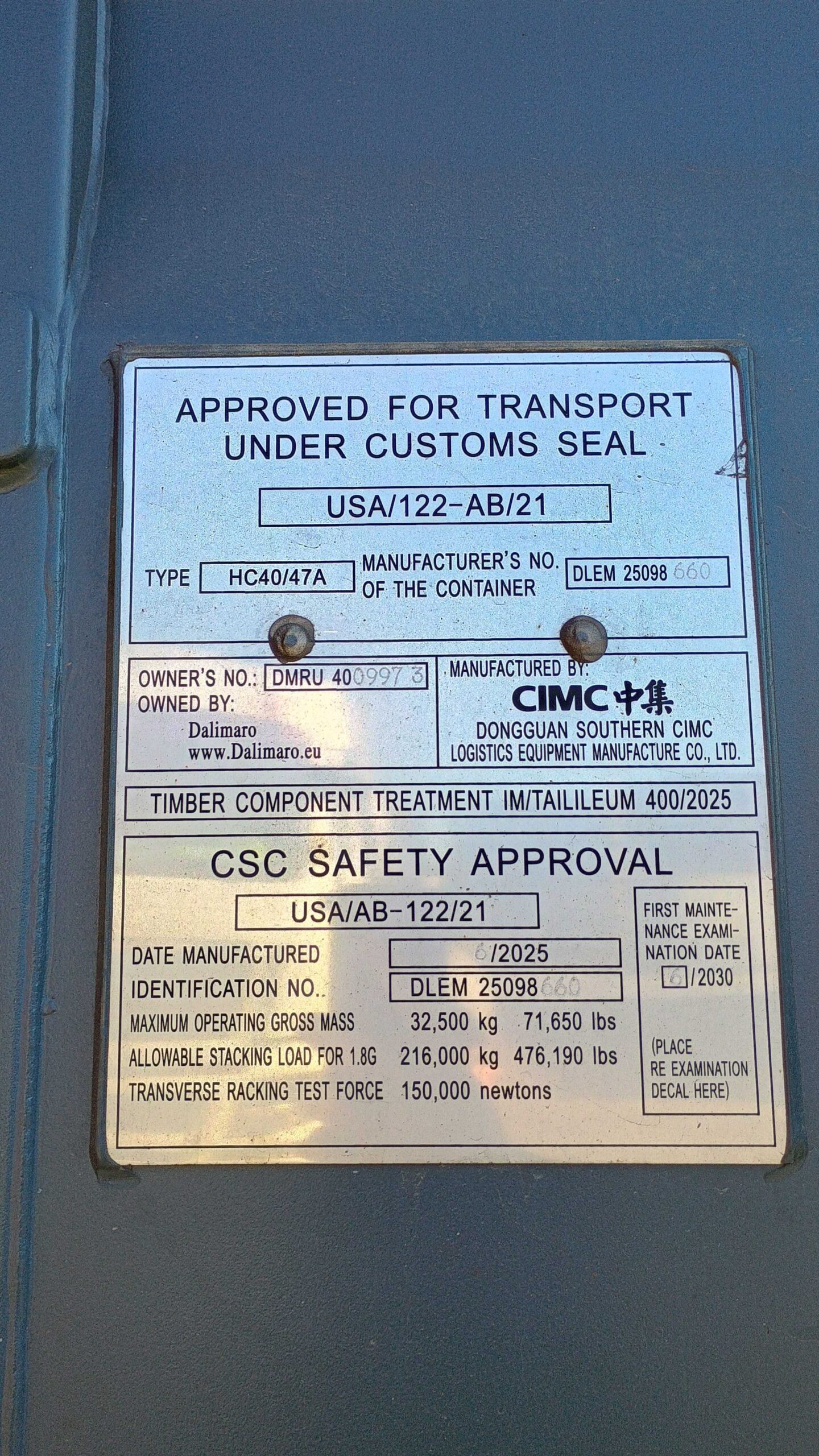 12m (40'HC) Kontener morski DMRU4009973 - obrazek 4