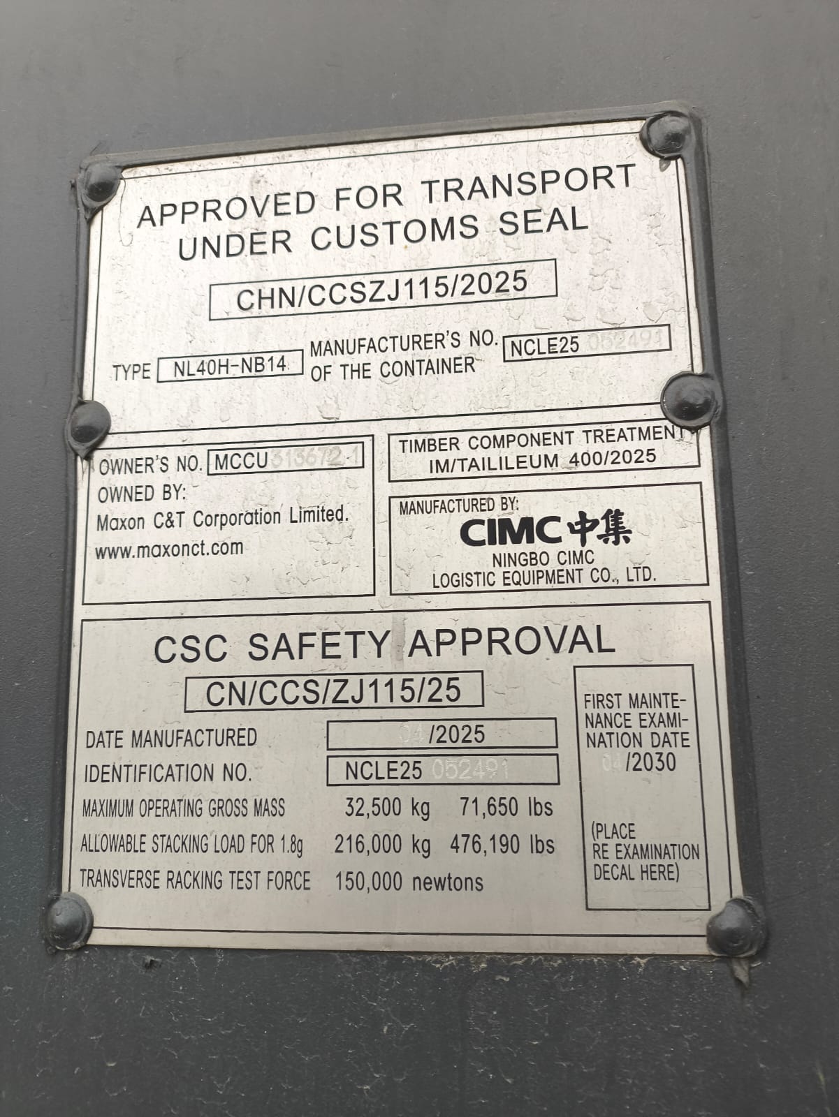 12m (40'HC) Kontener Morski MCCU3136721 - obrazek 2