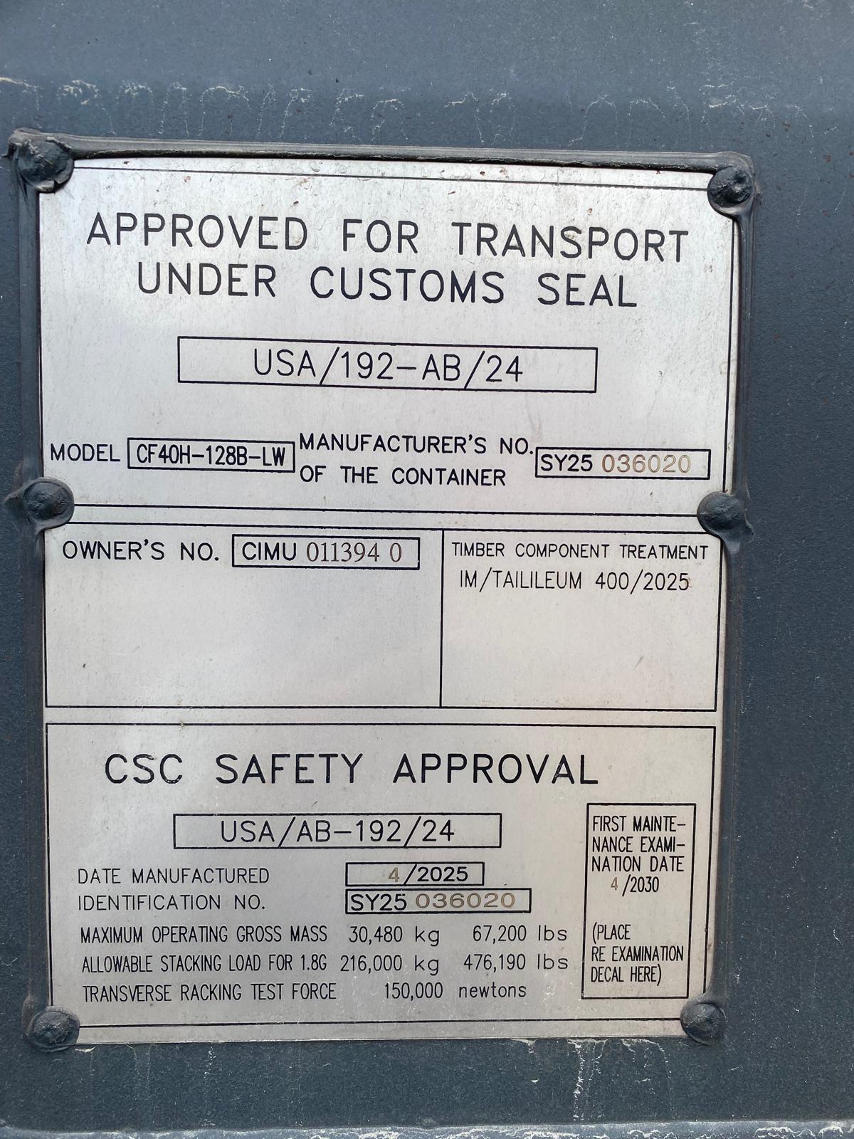 12m (40'HC) Kontener morski CIMU0113940 - obrazek 5