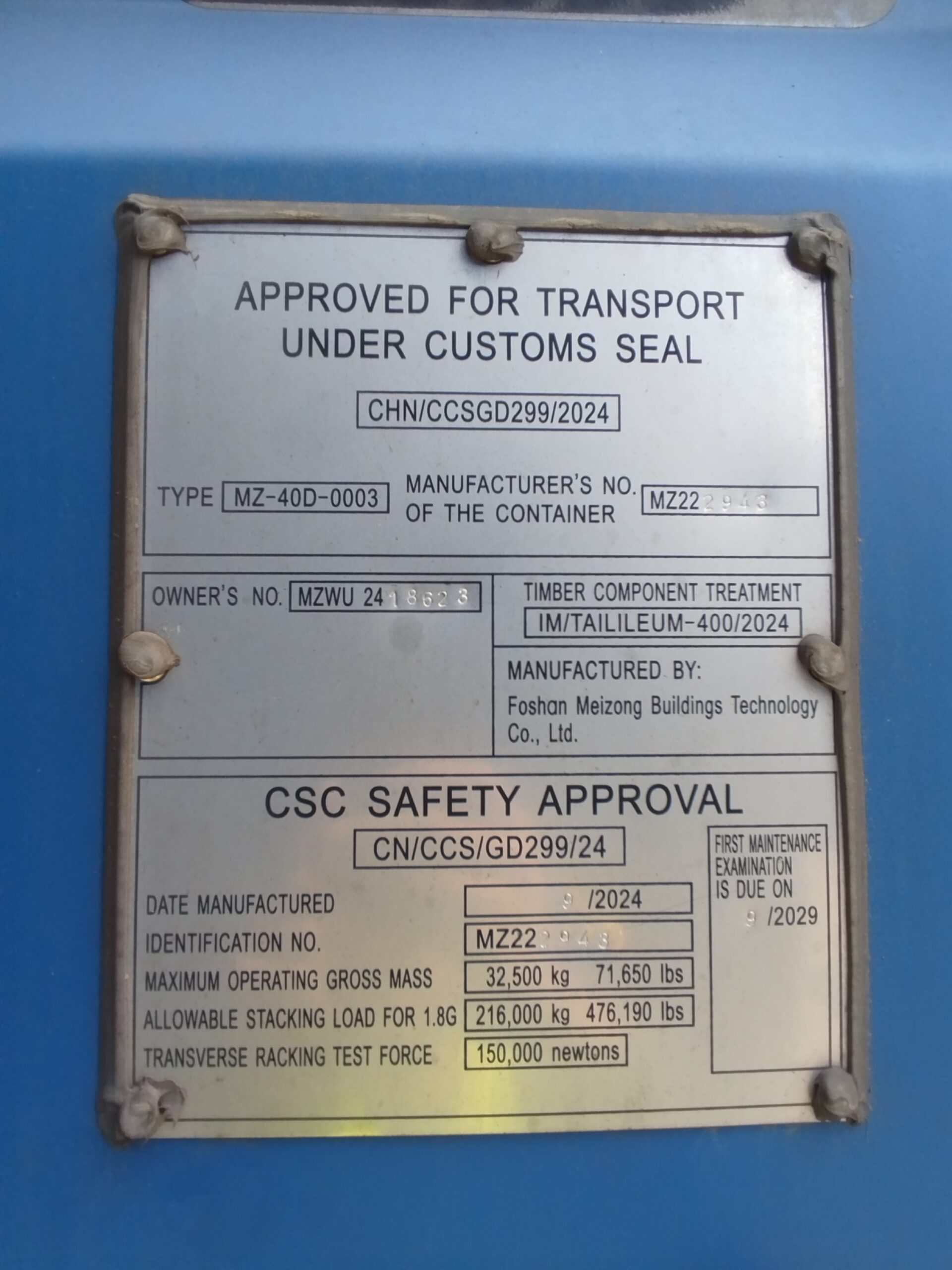 12m (40'HC) Kontener Morski MZWU2418623 - obrazek 4