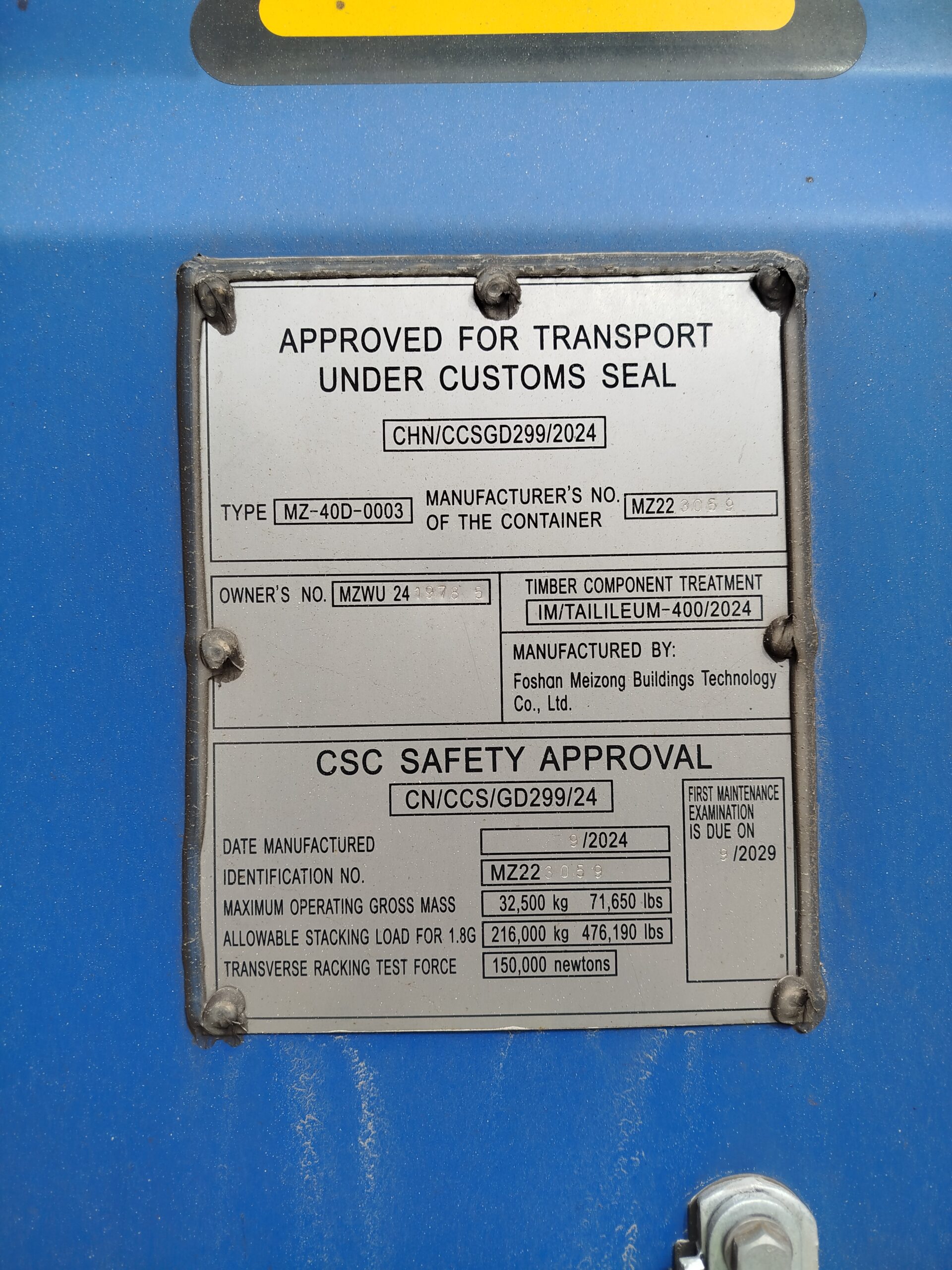 12m (40'HC) Kontener Morski MZWU2419785 - obrazek 4