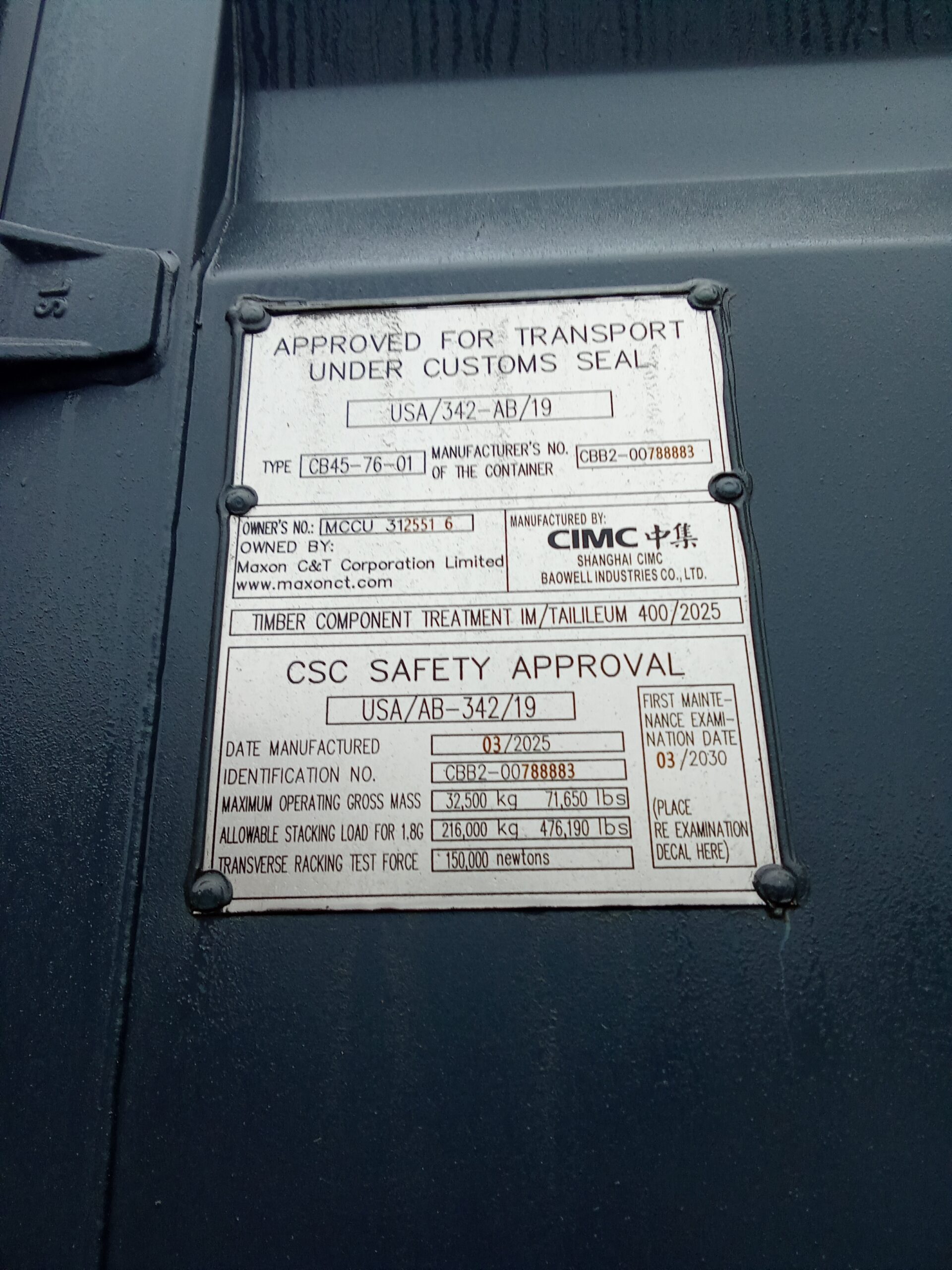 12m (40'HC) Kontener Morski MCCU3125516 - obrazek 4