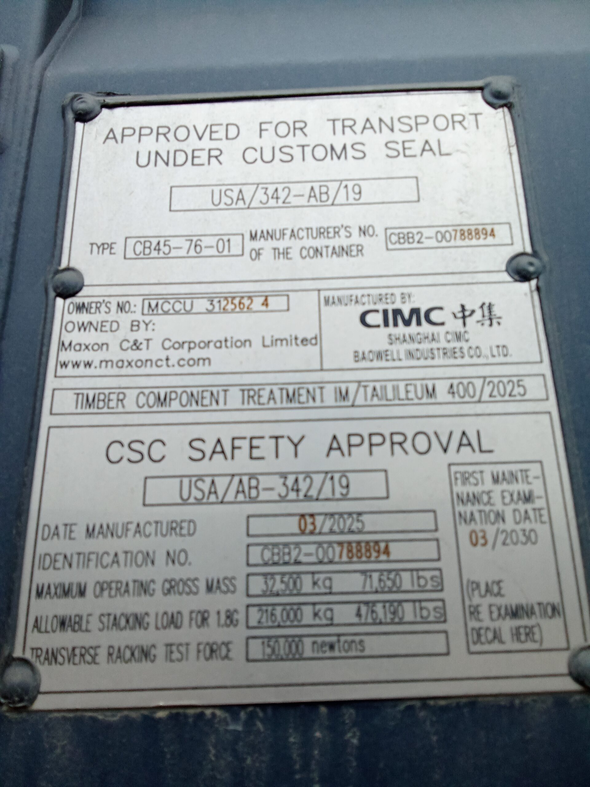 12m (40'HC) Kontener Morski MCCU3125624 - obrazek 5