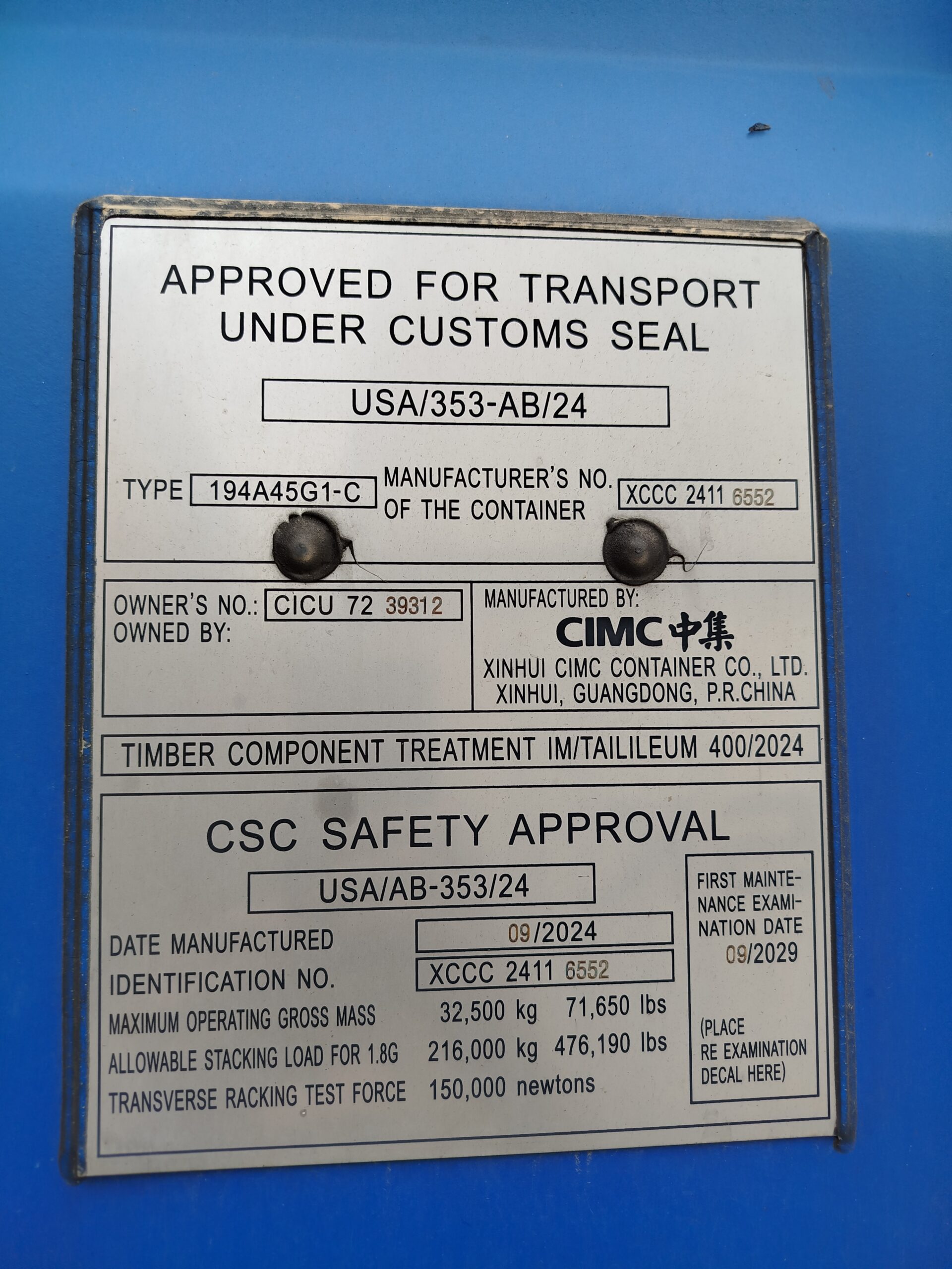 12m (40'HC) Kontener Morski CICU7239312 - obrazek 4