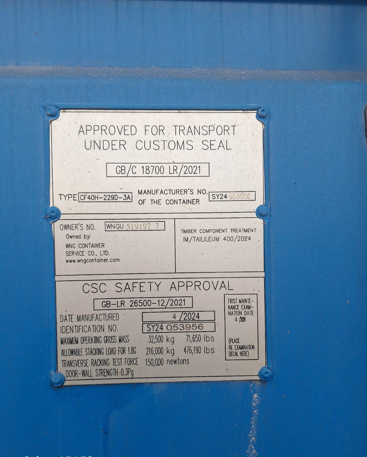 12m (40'HC) Kontener Morski WNGU5191977 - obrazek 5