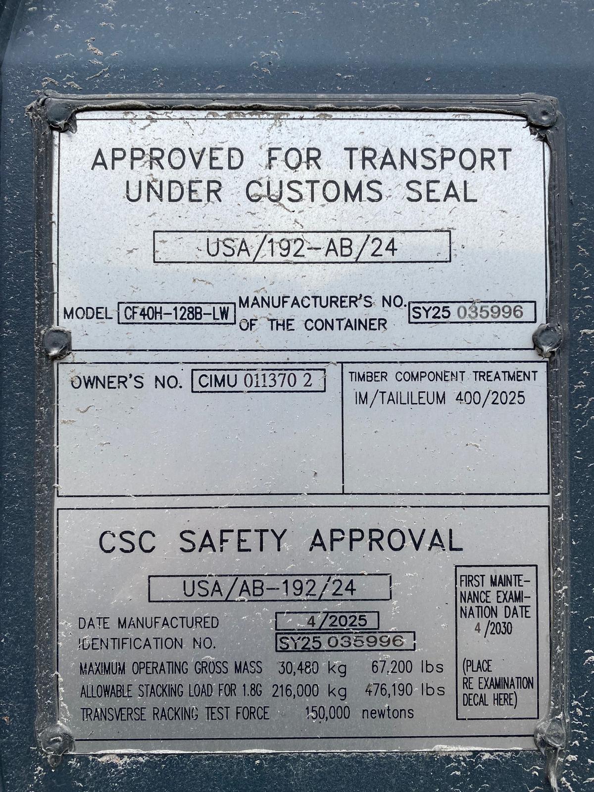 12m (40'HC) Kontener Morski CIMU0113702 - obrazek 6